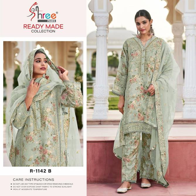 R 1142 By Shree Organza Embroidery Pakistani Readymade Suits Wholesale Shop In Surat